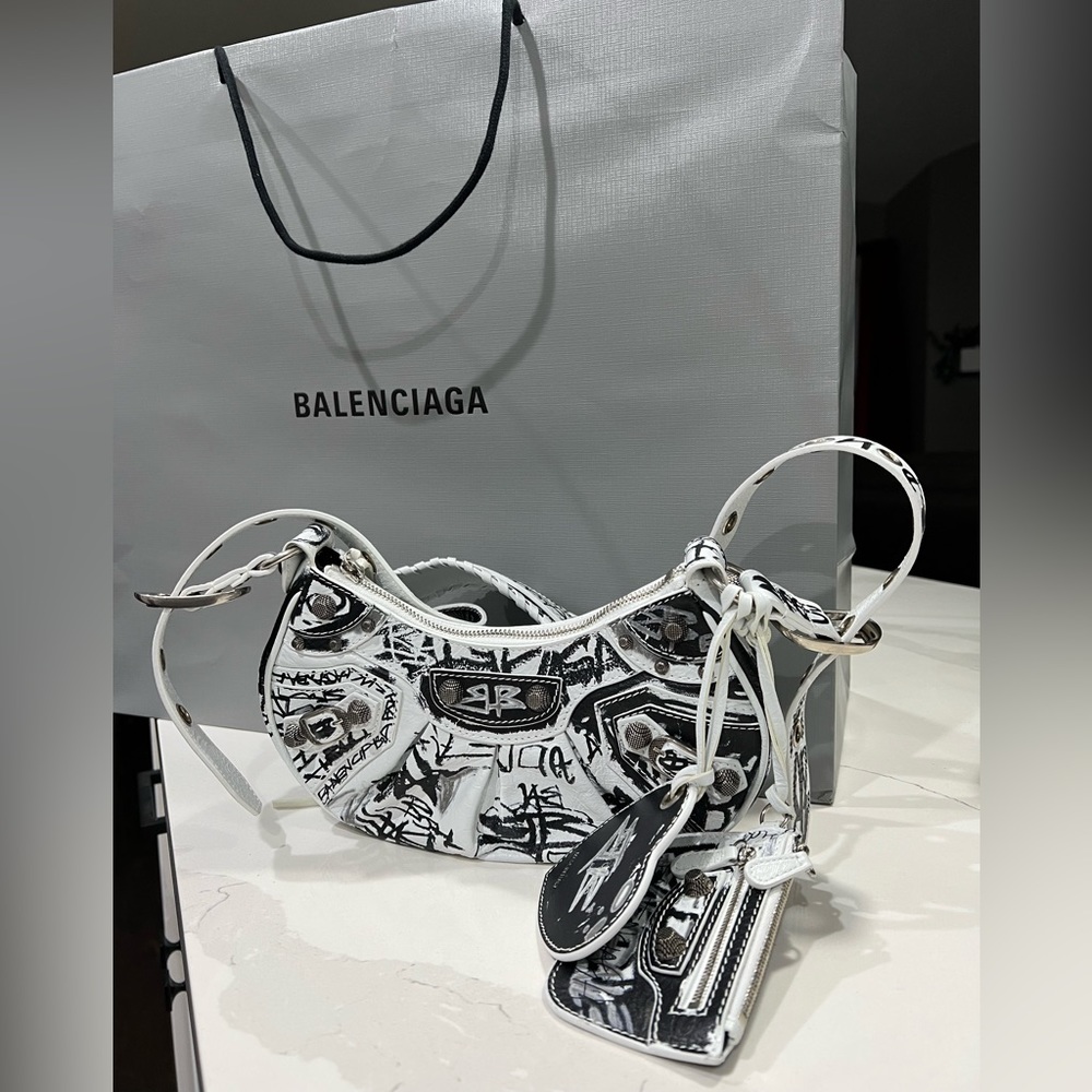 New Balenciaga La Cagole Bag XS Graffiti White Purse